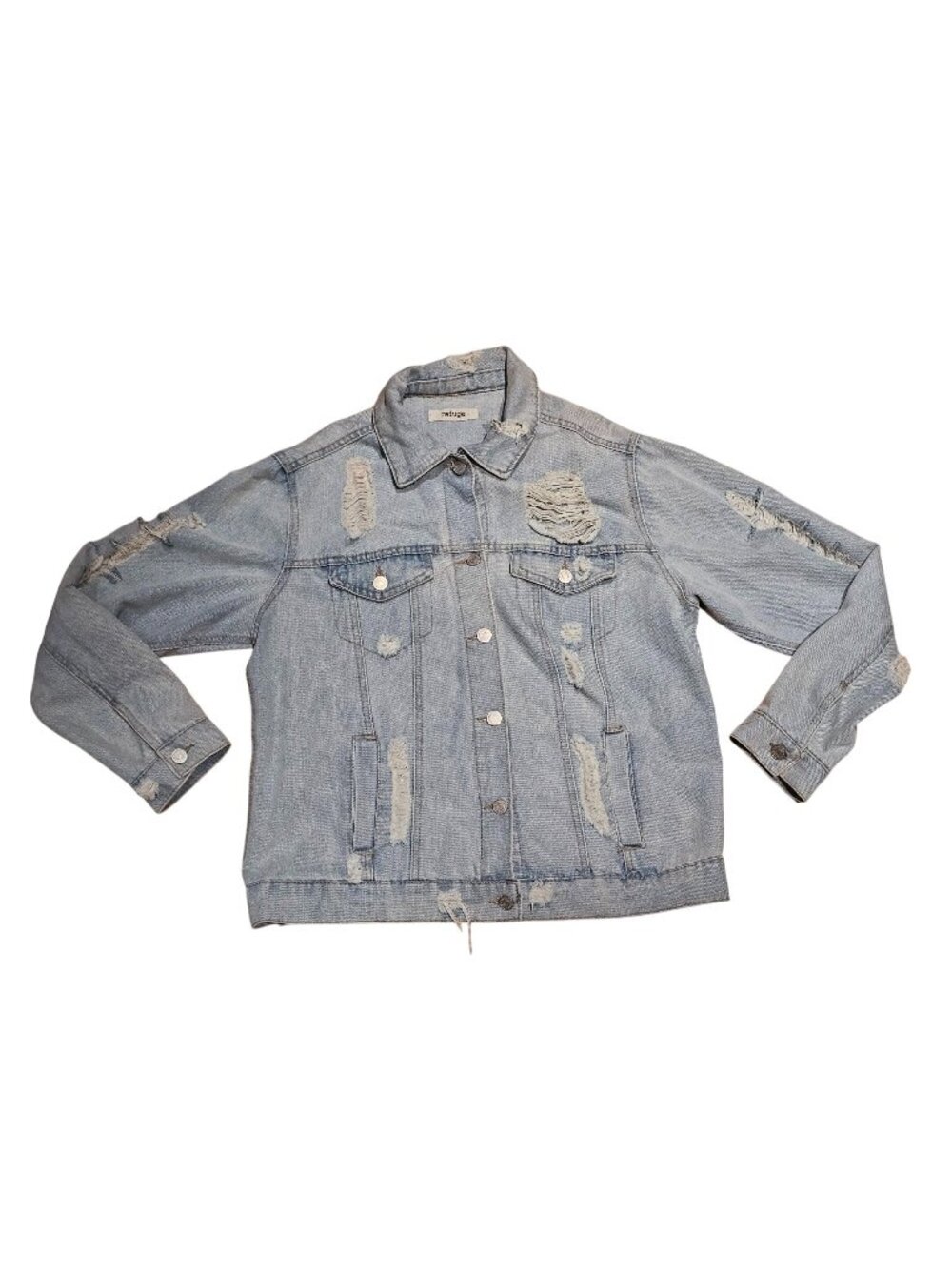 Refuge Womens Light Wash Distressed Denim Jacket Size M Jean Trucker